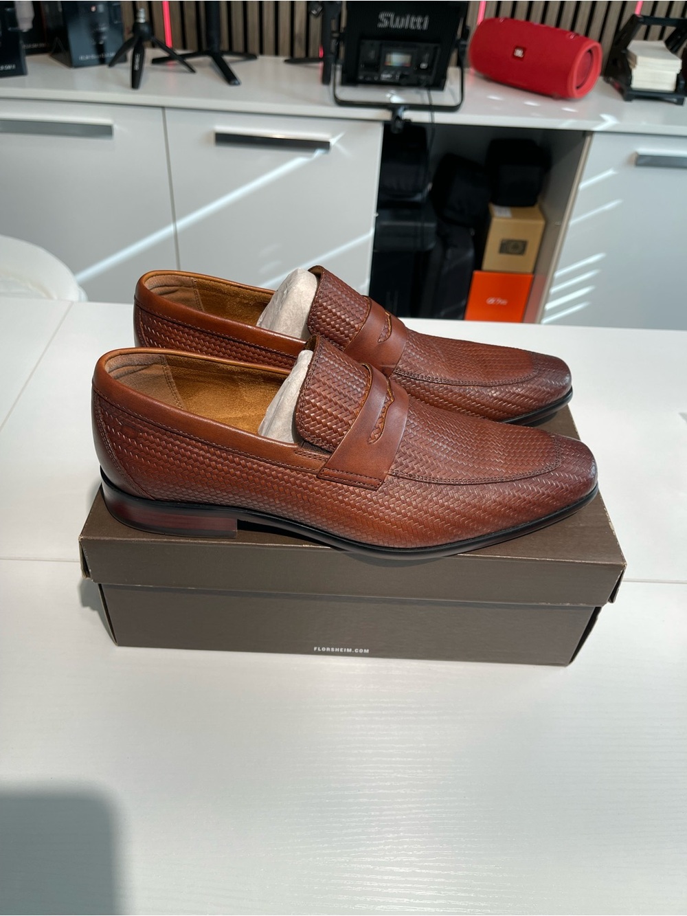Florsheim Brown Textured Leather Penny Loafers
